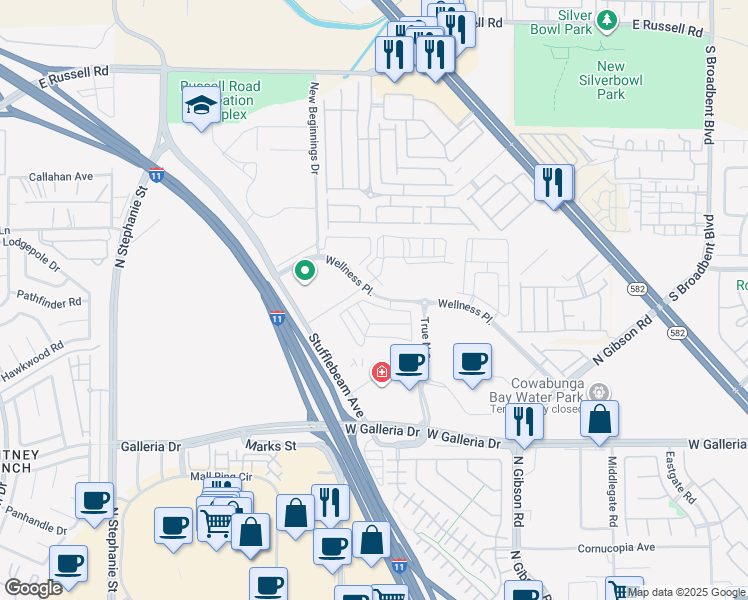 map of restaurants, bars, coffee shops, grocery stores, and more near 1070 Wellness Place in Henderson
