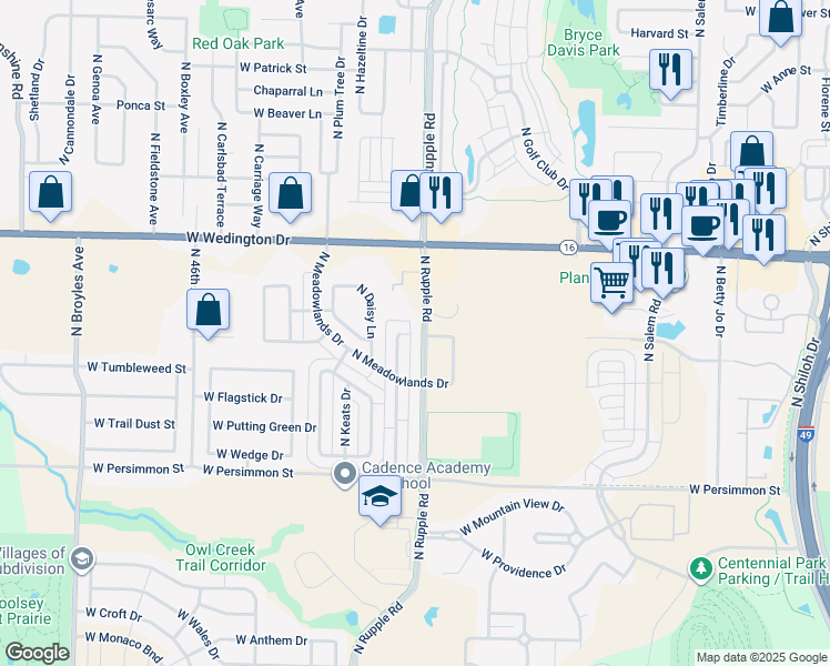 map of restaurants, bars, coffee shops, grocery stores, and more near 767 North Rupple Road in Fayetteville