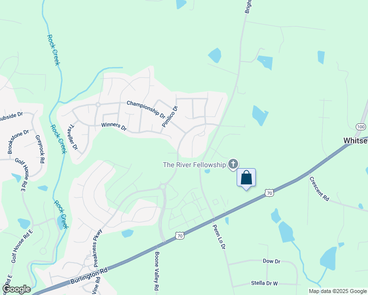 map of restaurants, bars, coffee shops, grocery stores, and more near 6819 Derby Run Drive in Whitsett