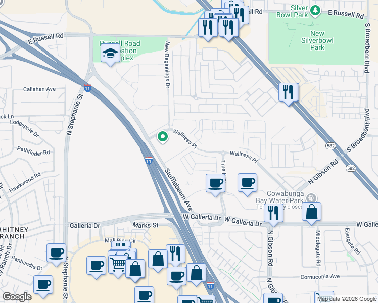 map of restaurants, bars, coffee shops, grocery stores, and more near 1070 Wellness Place in Henderson