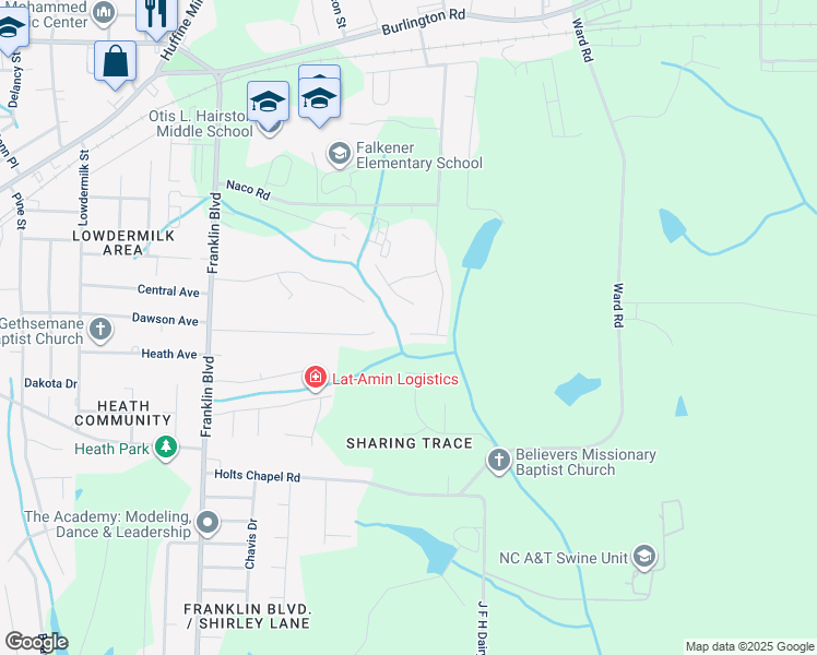 map of restaurants, bars, coffee shops, grocery stores, and more near 4124 Eastland Avenue in Greensboro