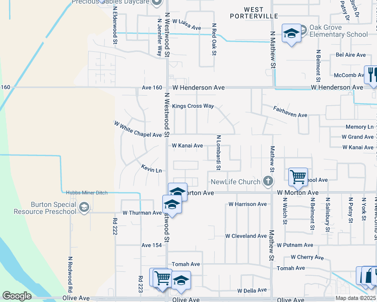 map of restaurants, bars, coffee shops, grocery stores, and more near 560 Wellington Place in Porterville
