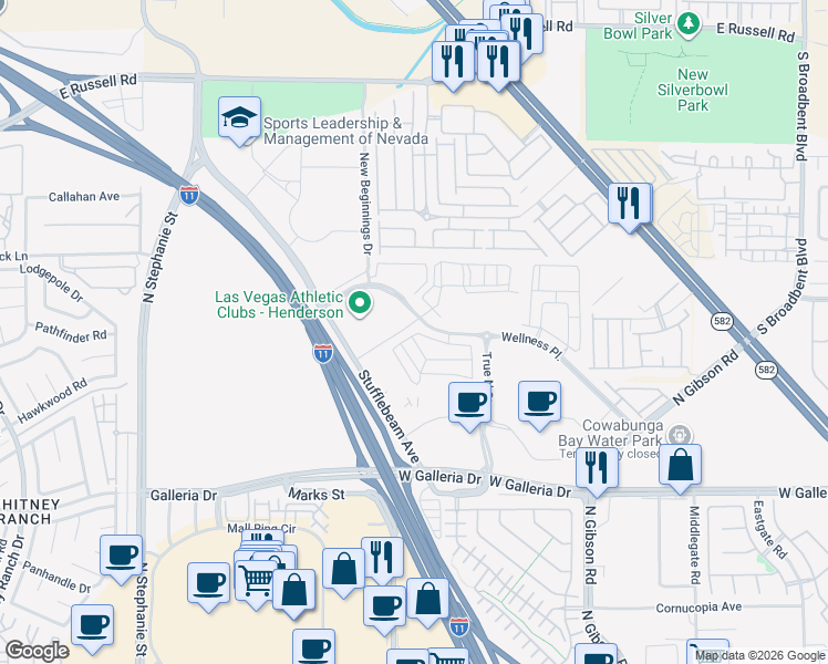 map of restaurants, bars, coffee shops, grocery stores, and more near 929 Kyanite Lane in Henderson