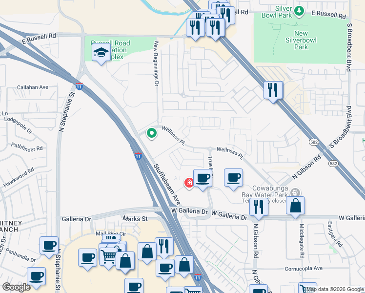 map of restaurants, bars, coffee shops, grocery stores, and more near 1070 Wellness Place in Henderson