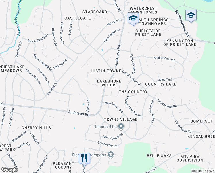 map of restaurants, bars, coffee shops, grocery stores, and more near 3240B Anderson Road in Nashville