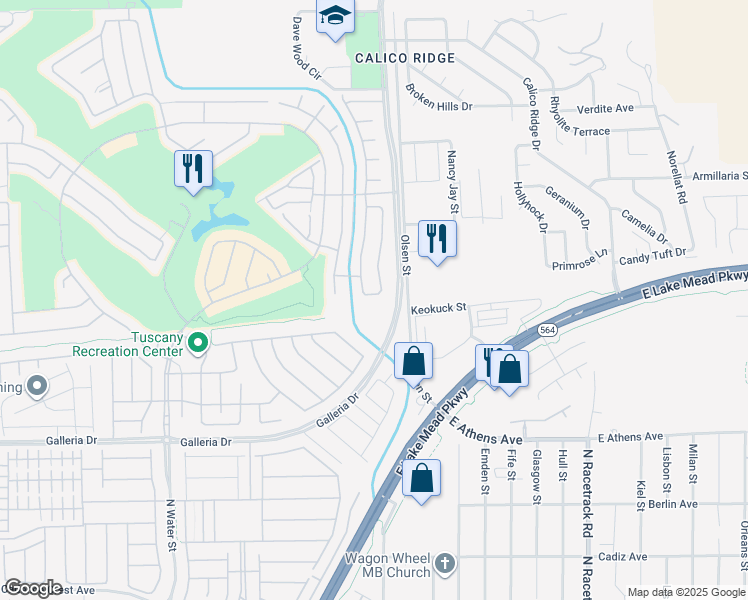 map of restaurants, bars, coffee shops, grocery stores, and more near 593 Via Medici in Henderson