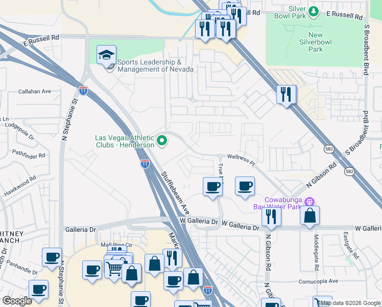 map of restaurants, bars, coffee shops, grocery stores, and more near 1179 Heliodor Avenue in Henderson