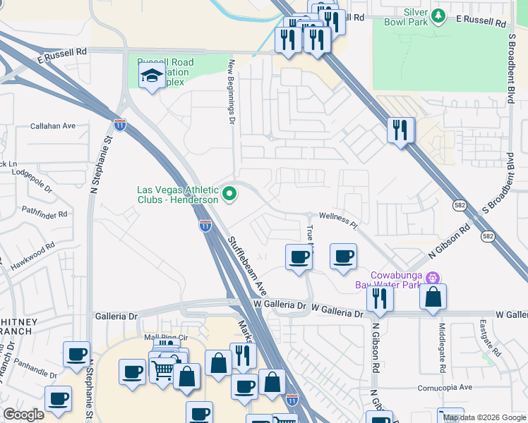 map of restaurants, bars, coffee shops, grocery stores, and more near 1070 Wellness Place in Henderson