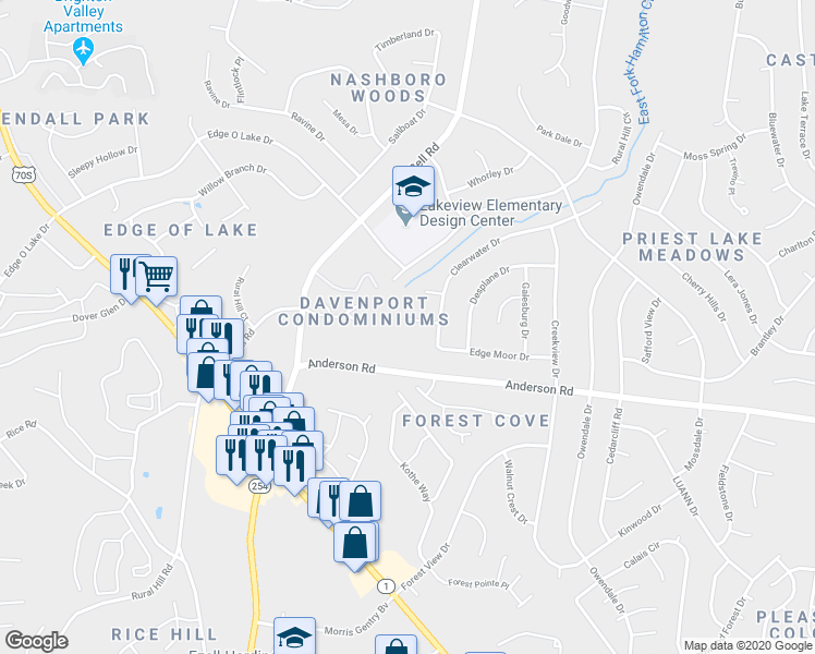 map of restaurants, bars, coffee shops, grocery stores, and more near 615 Alison Court in Nashville