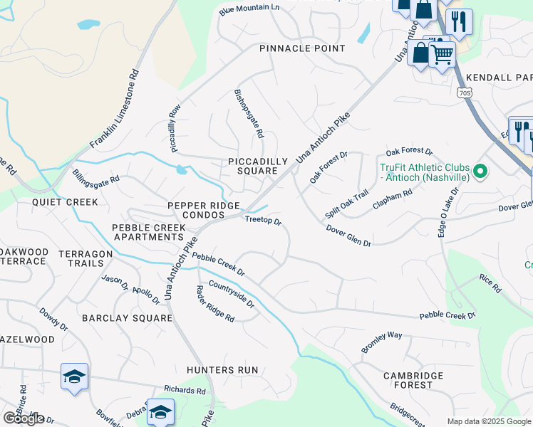 map of restaurants, bars, coffee shops, grocery stores, and more near 523 Shawa Trail in Nashville