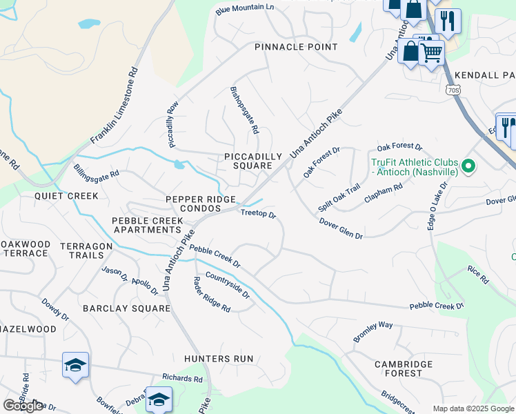 map of restaurants, bars, coffee shops, grocery stores, and more near 523 Shawa Trail in Nashville