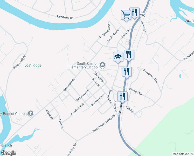 map of restaurants, bars, coffee shops, grocery stores, and more near 113 South Fowler Circle in Clinton