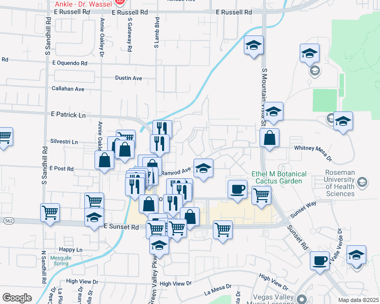 map of restaurants, bars, coffee shops, grocery stores, and more near 2120 Ramrod Avenue in Henderson
