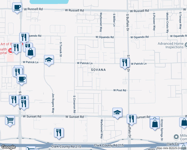 map of restaurants, bars, coffee shops, grocery stores, and more near 6160 Rumrill Street in Las Vegas