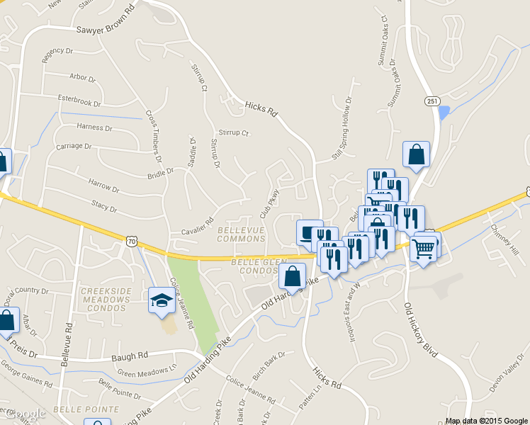 map of restaurants, bars, coffee shops, grocery stores, and more near 2028 Club Parkway in Nashville