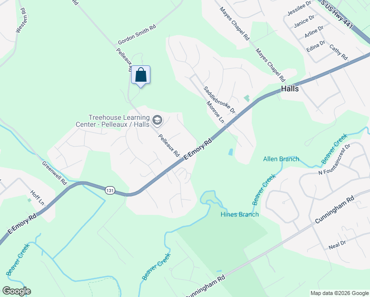 map of restaurants, bars, coffee shops, grocery stores, and more near 7410 Pelleaux Road in Knoxville