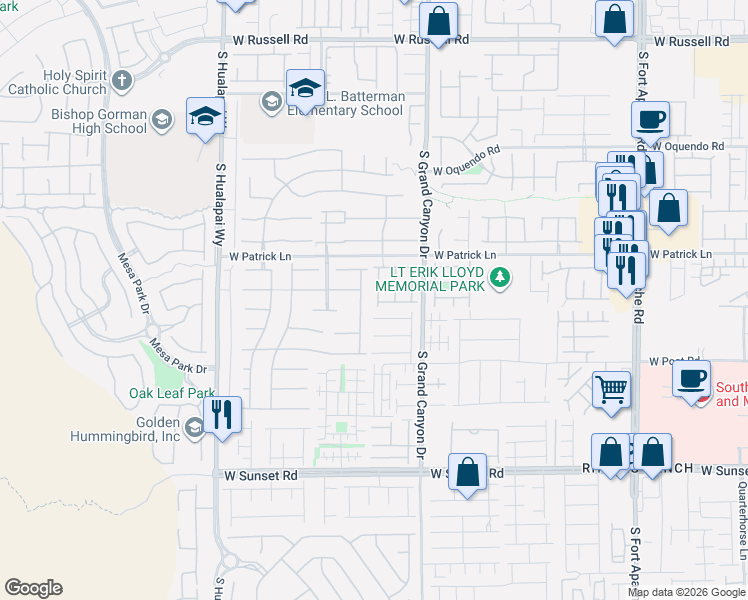 map of restaurants, bars, coffee shops, grocery stores, and more near 6156 Whitelion Walk Street in Las Vegas