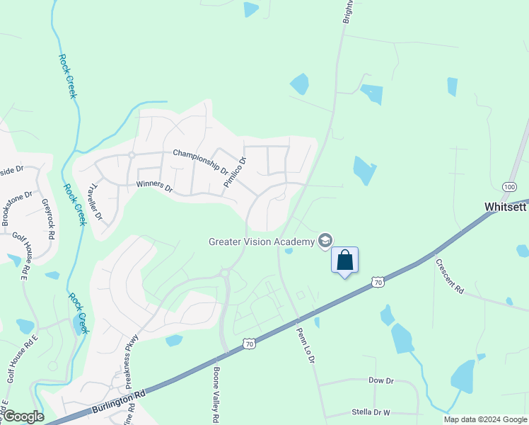 map of restaurants, bars, coffee shops, grocery stores, and more near 6839 Derby Run Drive in Whitsett