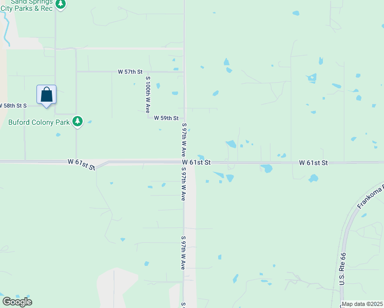 map of restaurants, bars, coffee shops, grocery stores, and more near 5947 South 97th West Avenue in Sand Springs