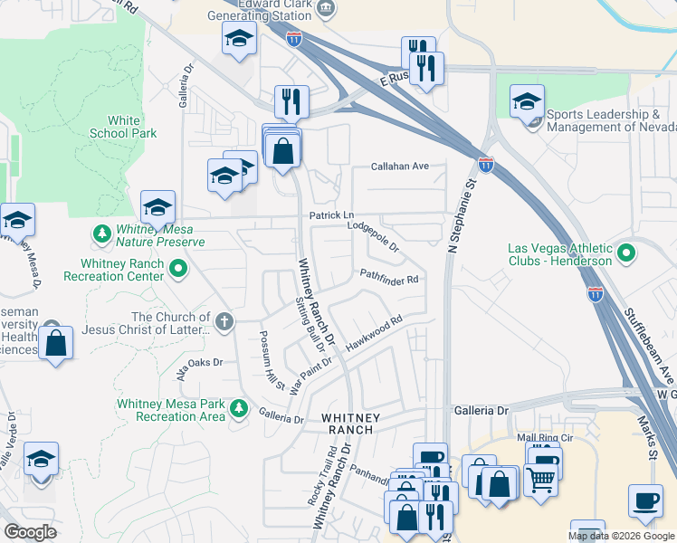 map of restaurants, bars, coffee shops, grocery stores, and more near 1463 Homestead Court in Henderson