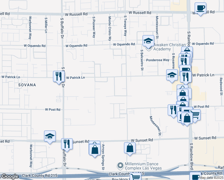 map of restaurants, bars, coffee shops, grocery stores, and more near 6157 Sundown Crest Street in Las Vegas