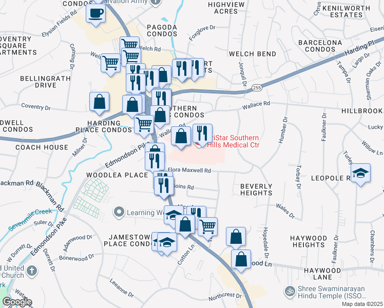 map of restaurants, bars, coffee shops, grocery stores, and more near 393 Wallace Road in Nashville
