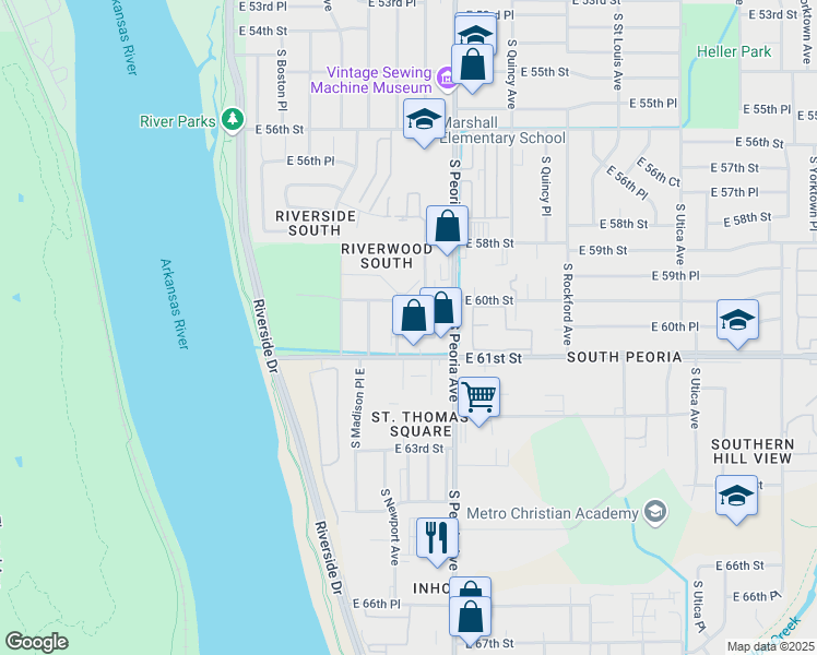map of restaurants, bars, coffee shops, grocery stores, and more near 1122 South Newport Avenue in Tulsa