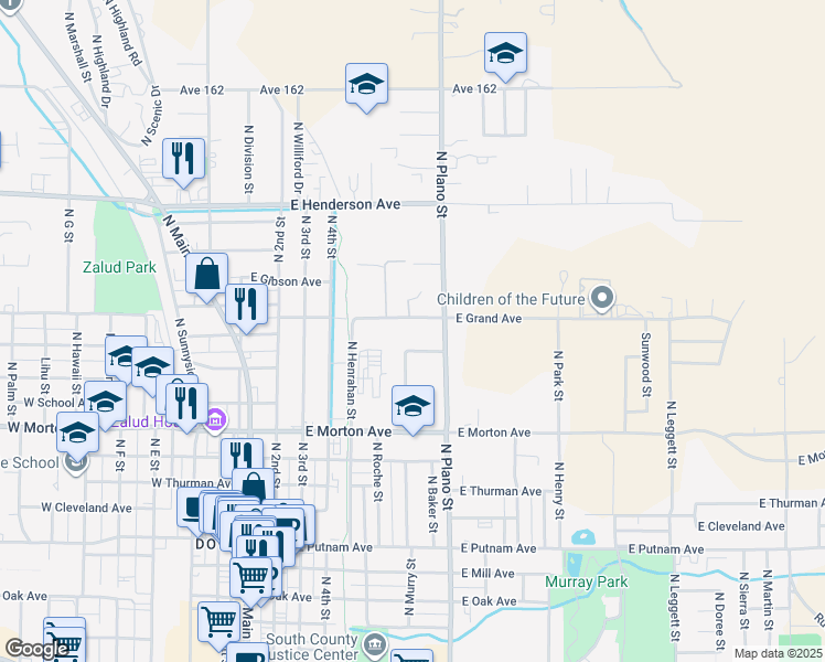 map of restaurants, bars, coffee shops, grocery stores, and more near 295 East Grand Avenue in Porterville