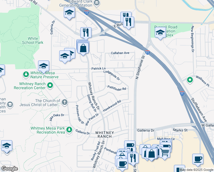map of restaurants, bars, coffee shops, grocery stores, and more near 975 Flapjack Drive in Henderson