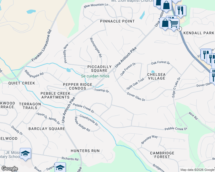 map of restaurants, bars, coffee shops, grocery stores, and more near 523 Shawa Trail in Nashville
