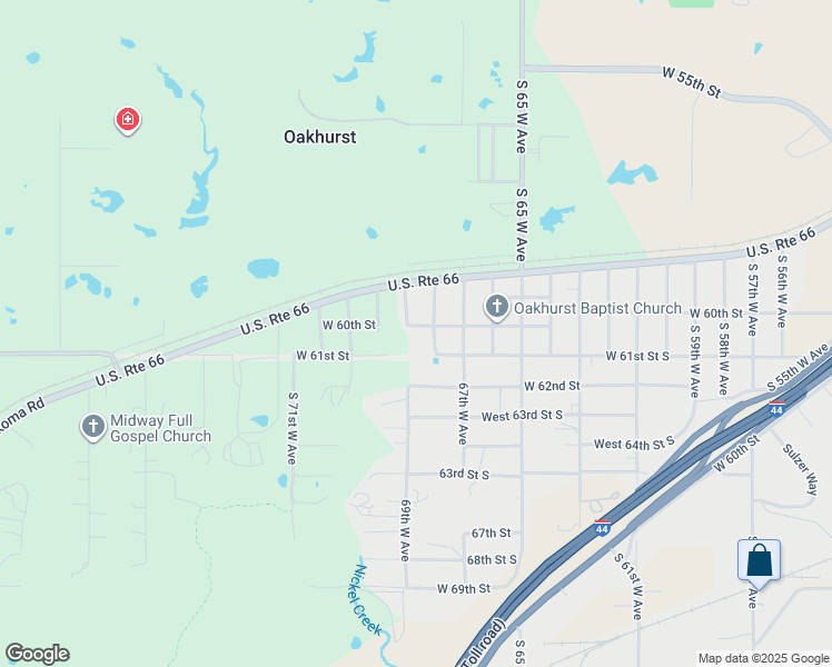 map of restaurants, bars, coffee shops, grocery stores, and more near 6811 West 60th Street in Tulsa