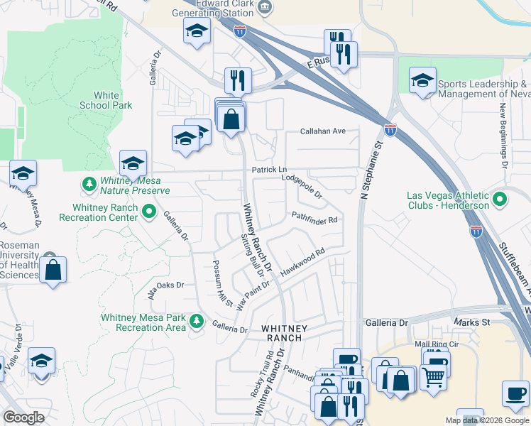 map of restaurants, bars, coffee shops, grocery stores, and more near 1463 Homestead Court in Henderson