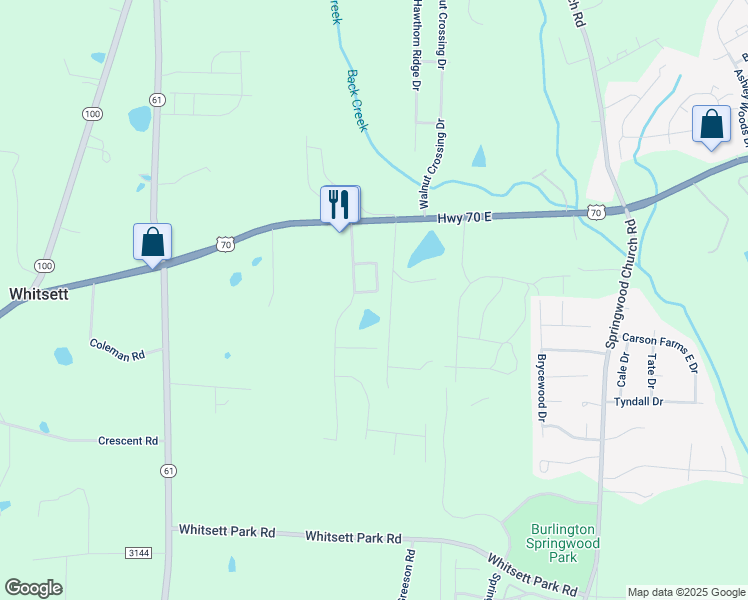 map of restaurants, bars, coffee shops, grocery stores, and more near 212 Club Square in Whitsett