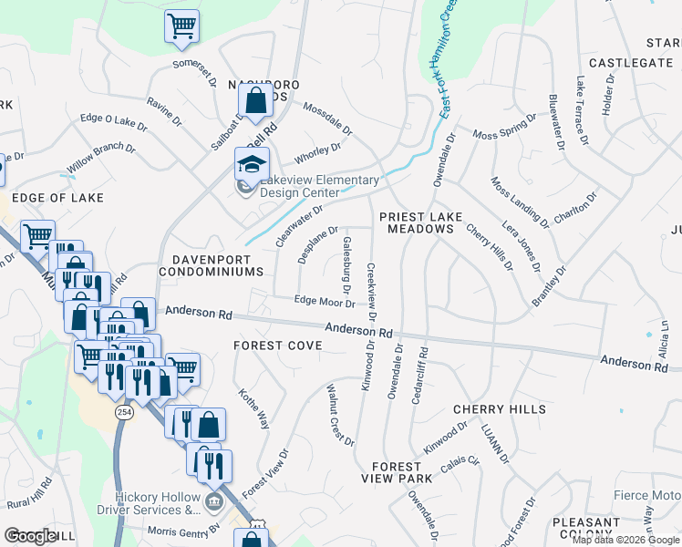 map of restaurants, bars, coffee shops, grocery stores, and more near 2817 Galesburg Drive in Nashville