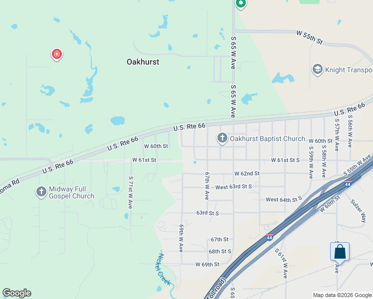 map of restaurants, bars, coffee shops, grocery stores, and more near 6811 West 60th Street in Tulsa