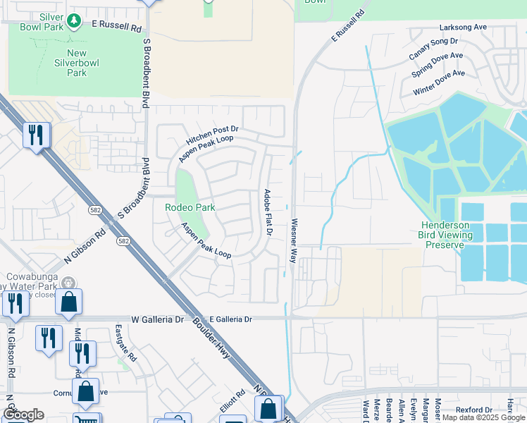 map of restaurants, bars, coffee shops, grocery stores, and more near 949 Adobe Flat Drive in Henderson