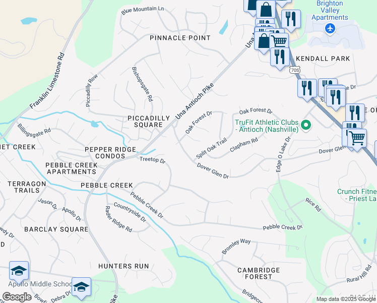 map of restaurants, bars, coffee shops, grocery stores, and more near 856 Dover Glen Drive in Nashville