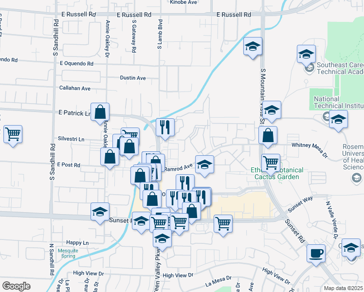 map of restaurants, bars, coffee shops, grocery stores, and more near 2120 Ramrod Avenue in Henderson
