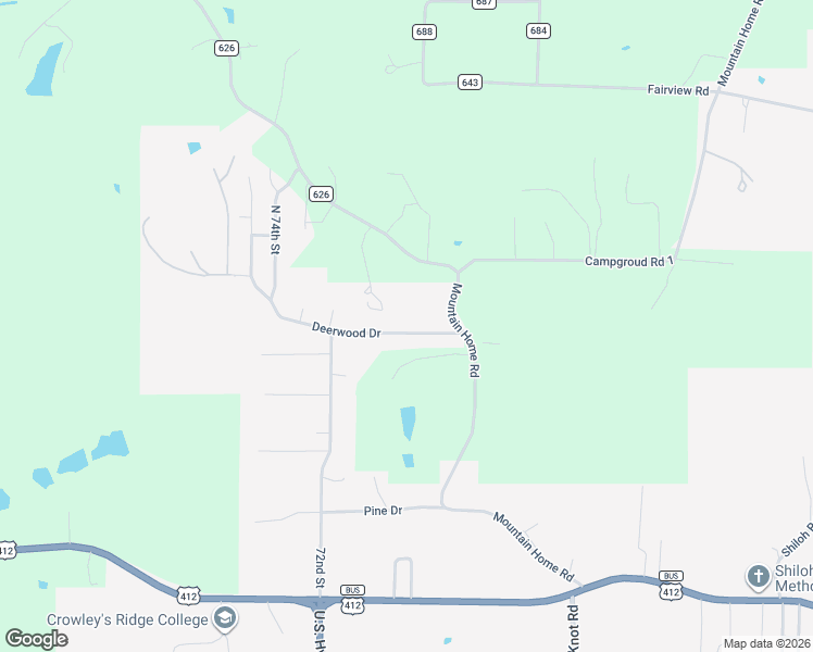 map of restaurants, bars, coffee shops, grocery stores, and more near 6801 Deerwood Drive in Paragould