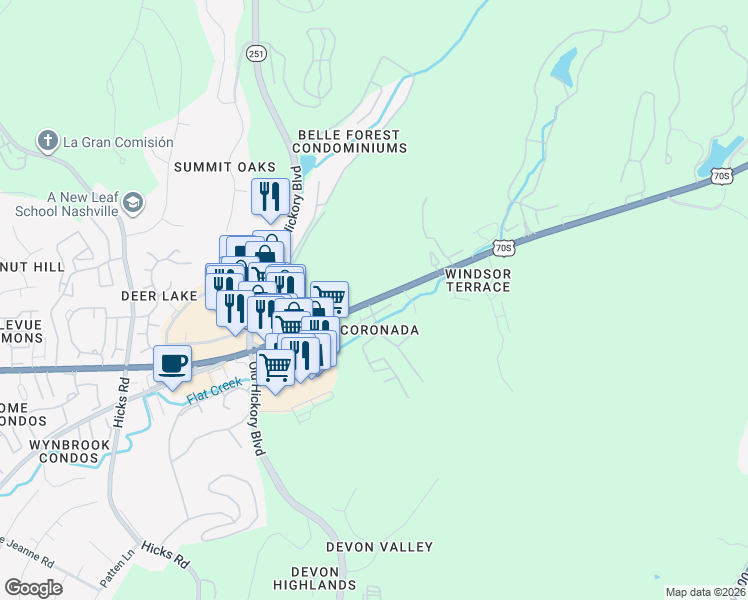 map of restaurants, bars, coffee shops, grocery stores, and more near 7030 Memphis-Bristol Highway in Nashville