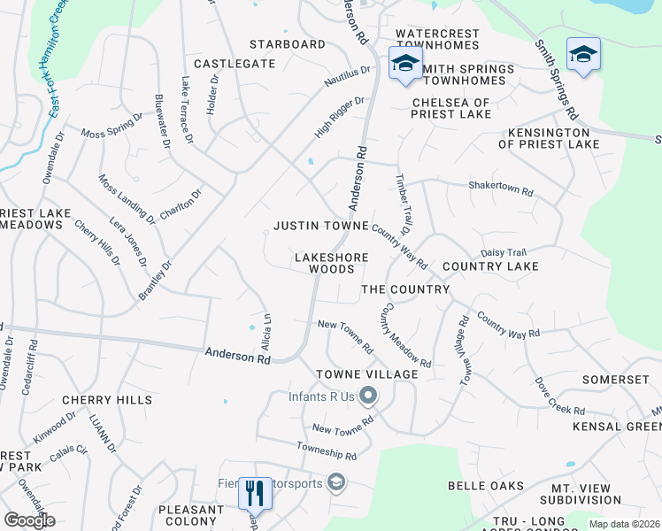 map of restaurants, bars, coffee shops, grocery stores, and more near 3240B Anderson Road in Nashville