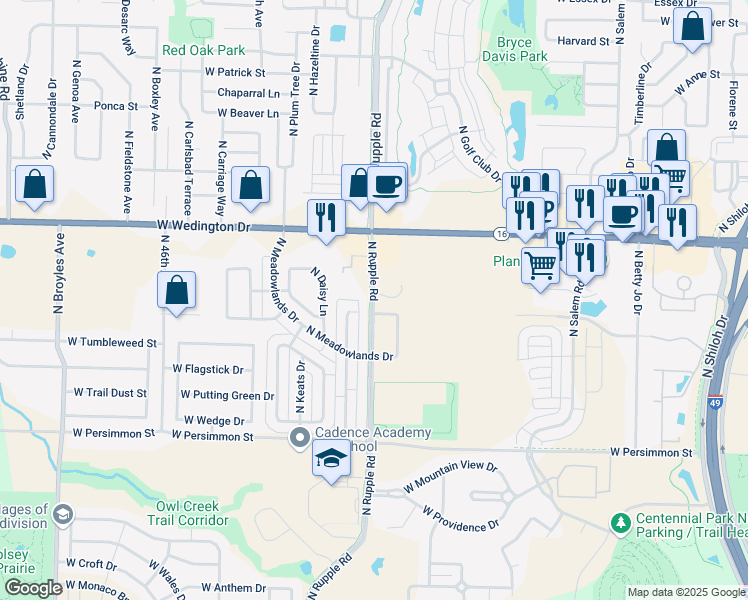 map of restaurants, bars, coffee shops, grocery stores, and more near 835 North Rupple Road in Fayetteville