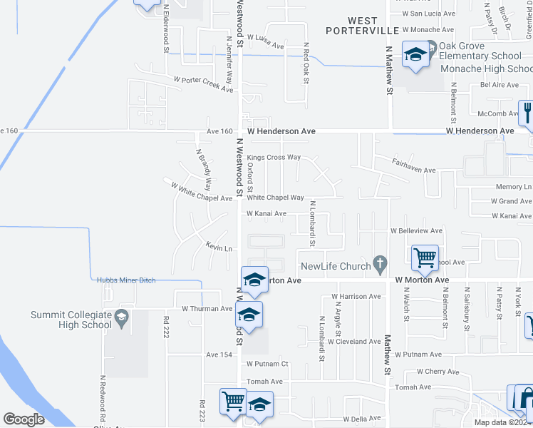 map of restaurants, bars, coffee shops, grocery stores, and more near 621 Wellington Place in Porterville