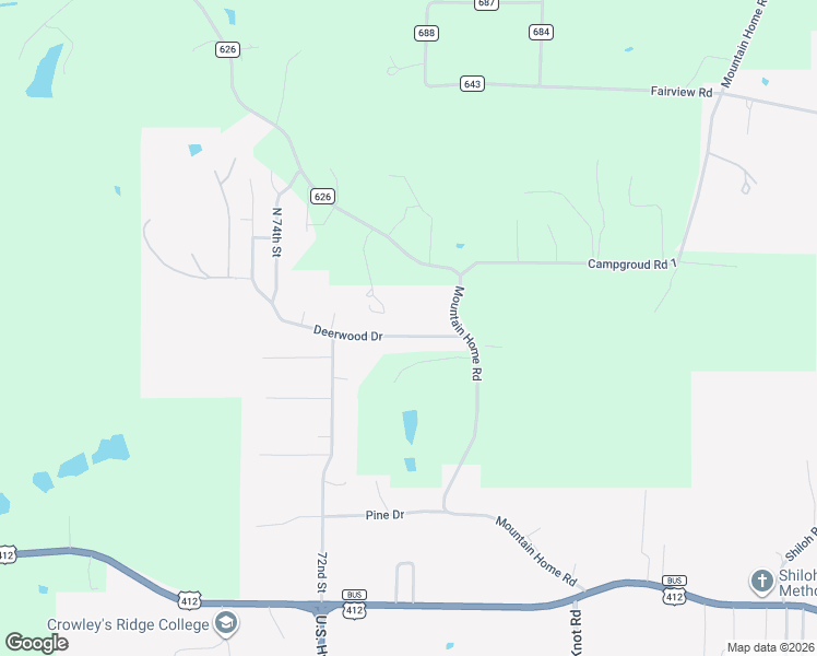map of restaurants, bars, coffee shops, grocery stores, and more near 6801 Deerwood Drive in Paragould