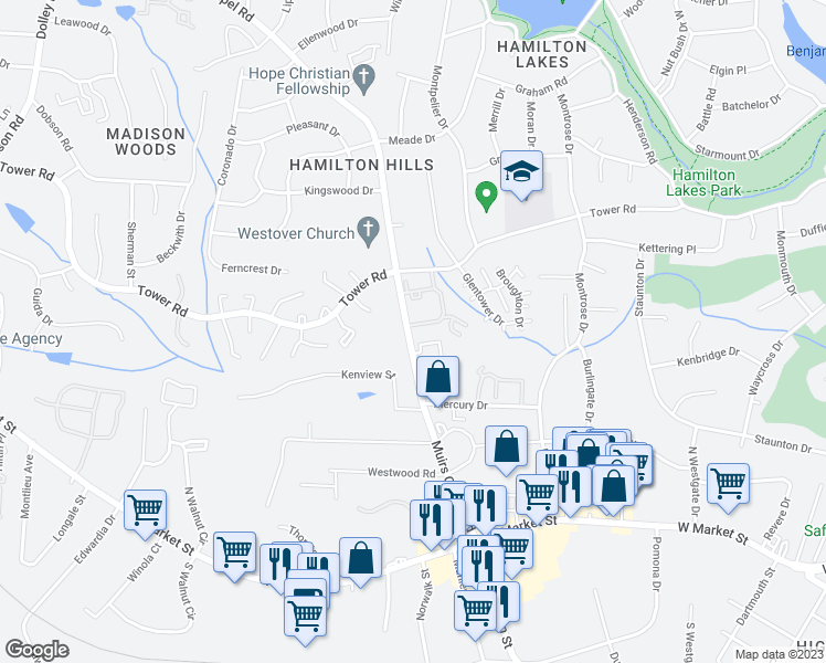 map of restaurants, bars, coffee shops, grocery stores, and more near 4775 Champion Court in Greensboro