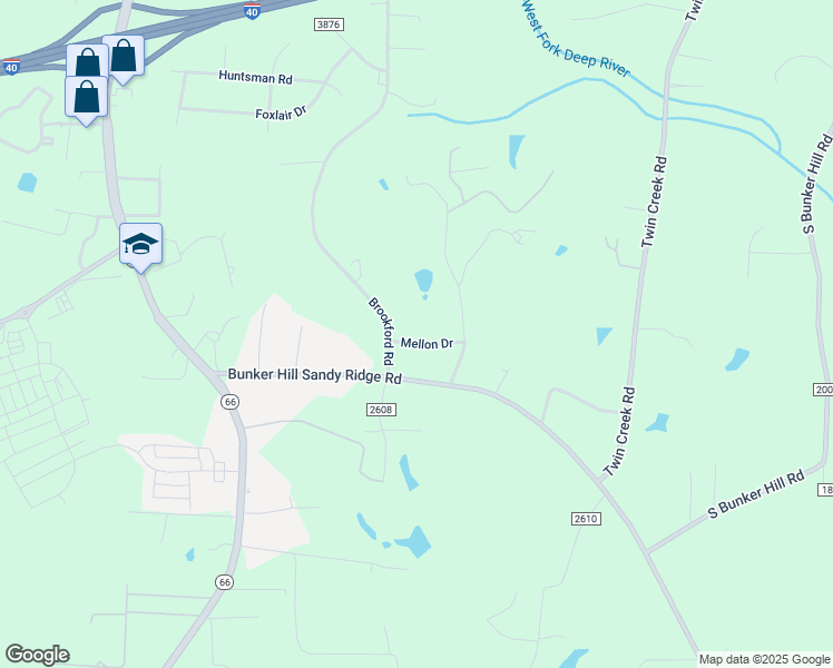 map of restaurants, bars, coffee shops, grocery stores, and more near 1609 Mellon Drive in Kernersville