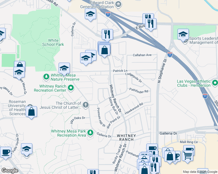 map of restaurants, bars, coffee shops, grocery stores, and more near 1510 Spreading Oak Drive in Henderson