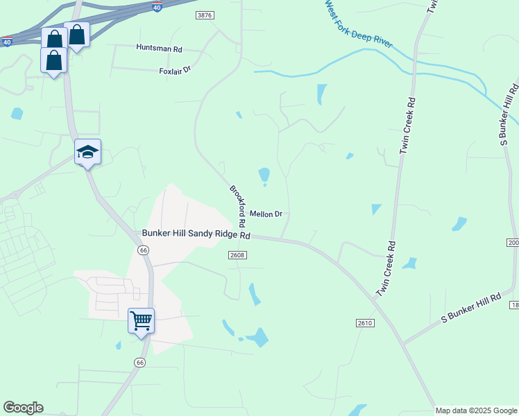 map of restaurants, bars, coffee shops, grocery stores, and more near 1609 Mellon Drive in Kernersville