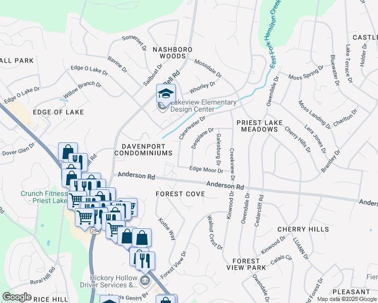 map of restaurants, bars, coffee shops, grocery stores, and more near 2820 Desplane Drive in Nashville
