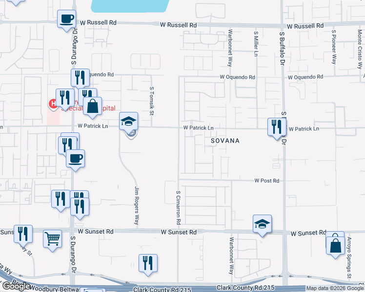 map of restaurants, bars, coffee shops, grocery stores, and more near 6155 Canterbury Field Road in Las Vegas
